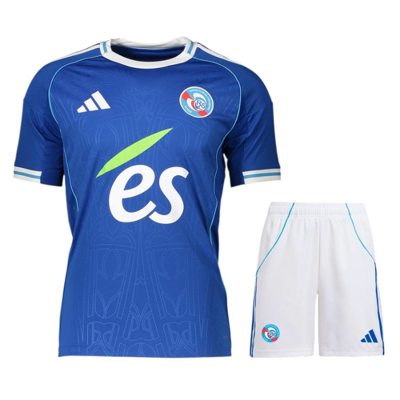Completo Bambino RC Strasbourg 2025-2026 – Maglia Casa Blu con Dettagli Bianchi